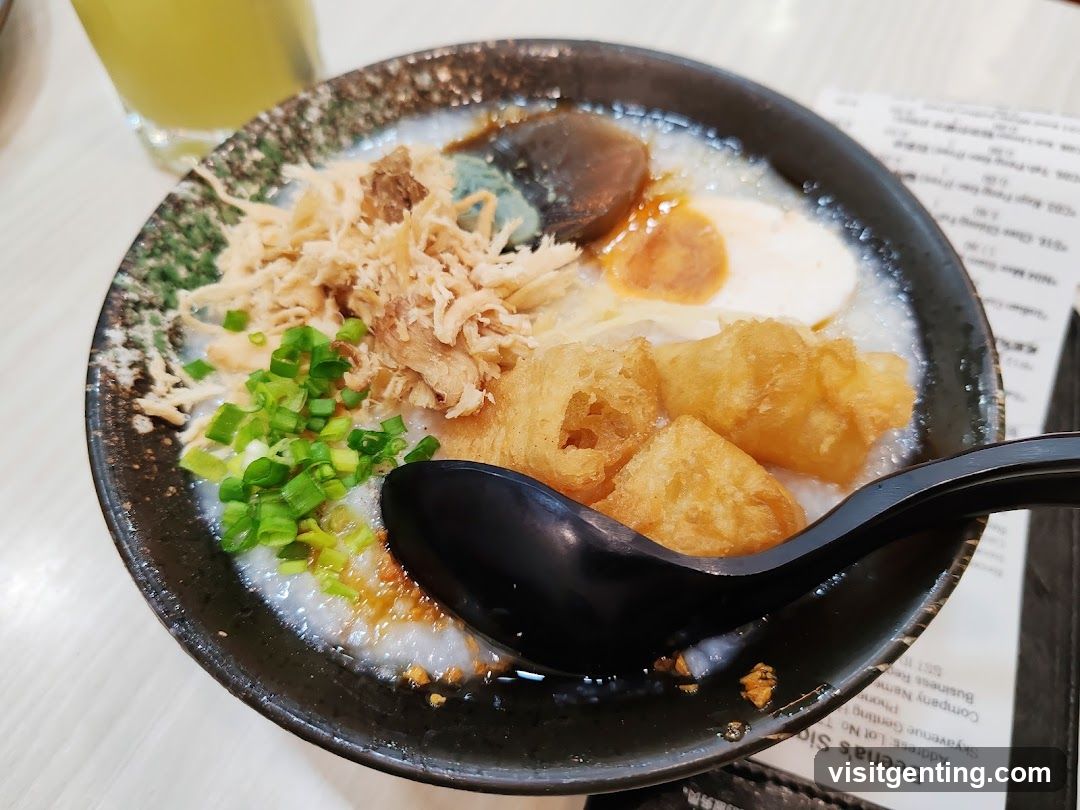 Bowl of congee with toppings