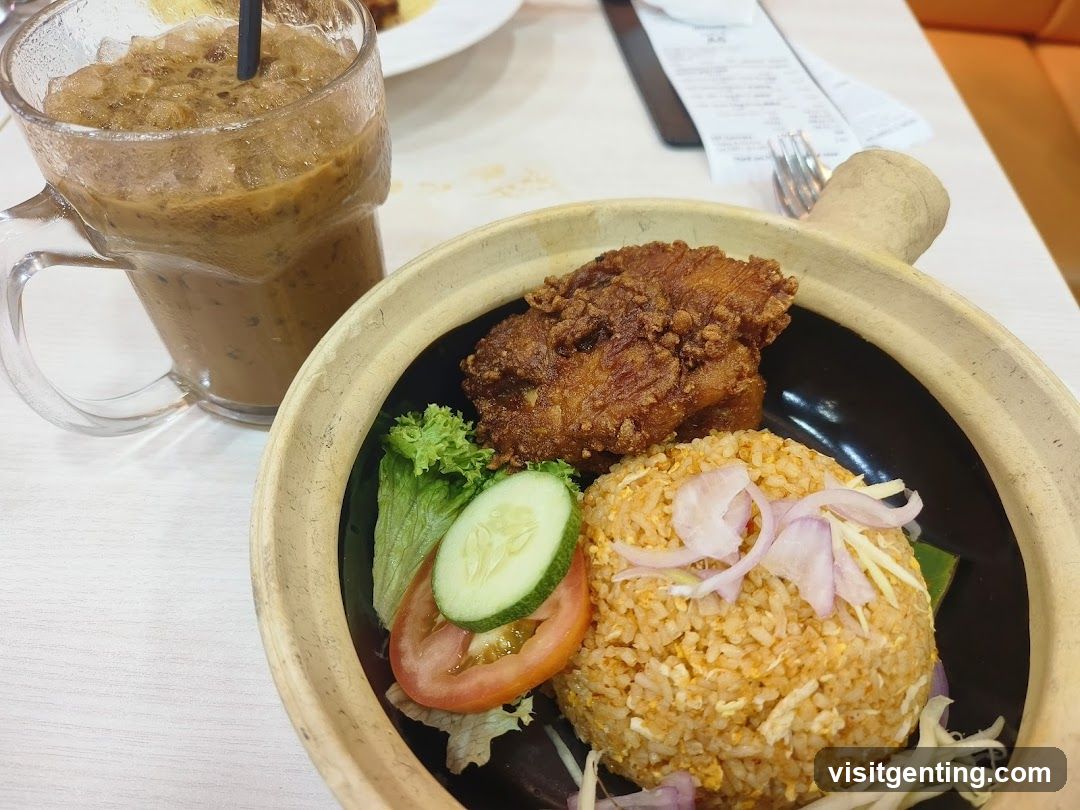 Dinner Plate with Fried Rice and Drink