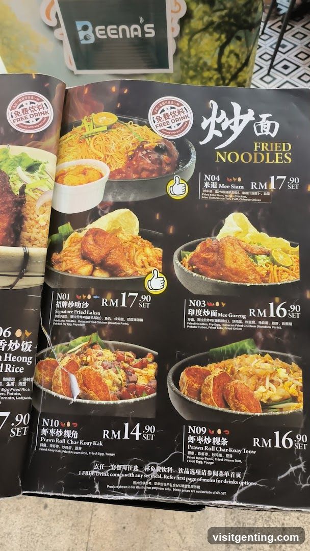 Beena's Fried Noodles Menu