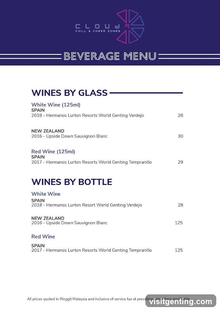 Cloud Chill & Cheer Zones Beverage Menu