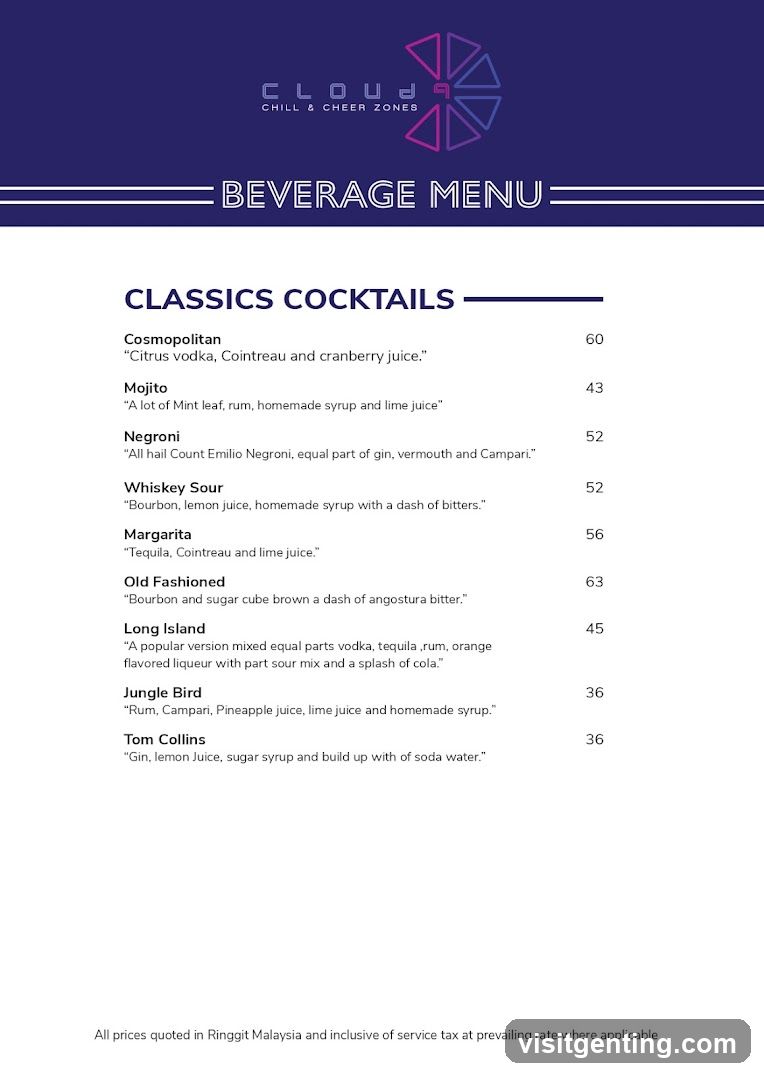 Cloud Chill & Cheer Zones Beverage Menu