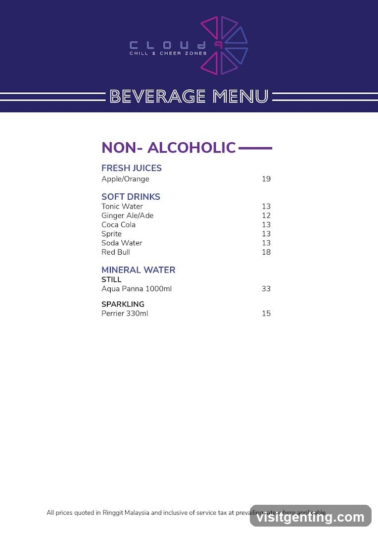 Cloud Chill & Cheer Zones Beverage Menu