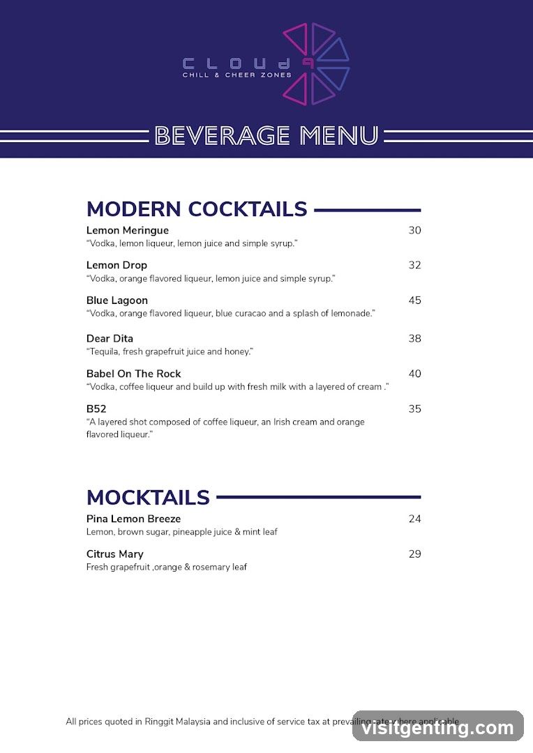 Cloud Chill & Cheer Zones Beverage Menu