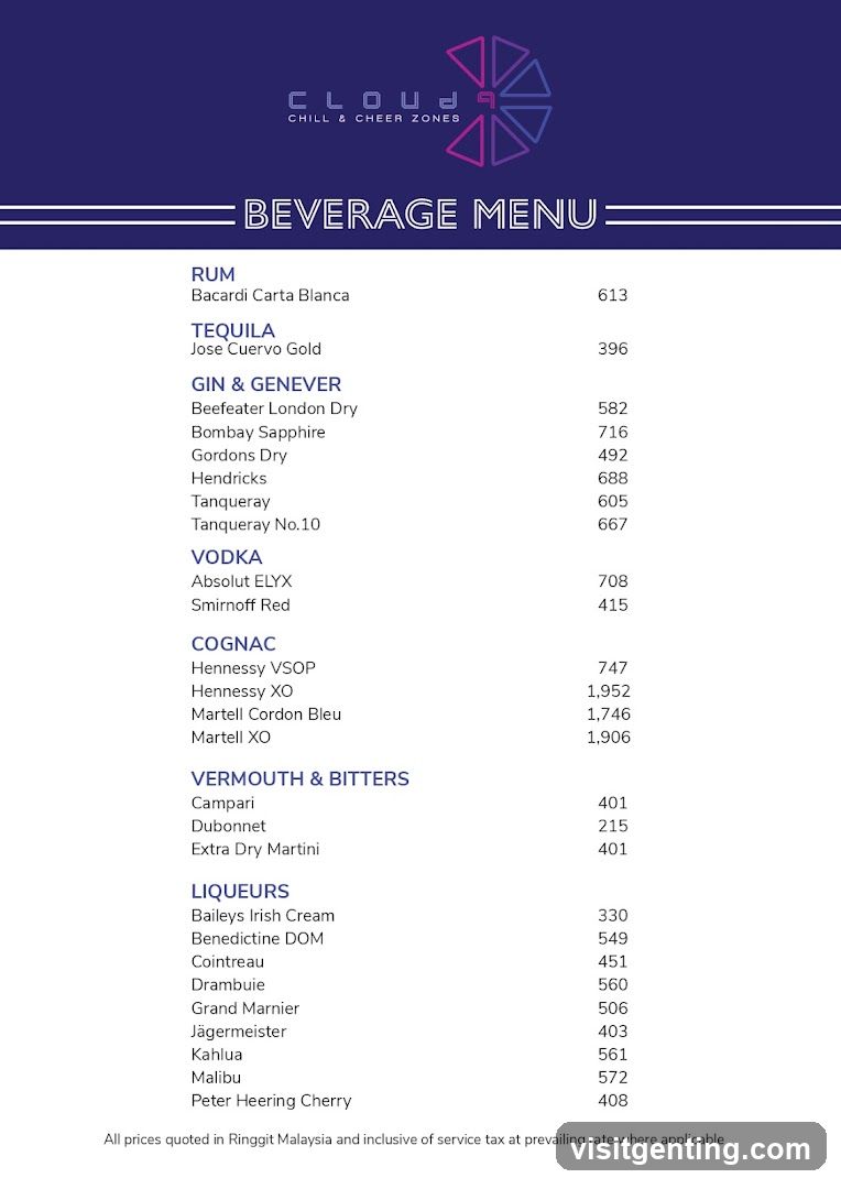 Cloud Chill & Cheer Zones Beverage Menu