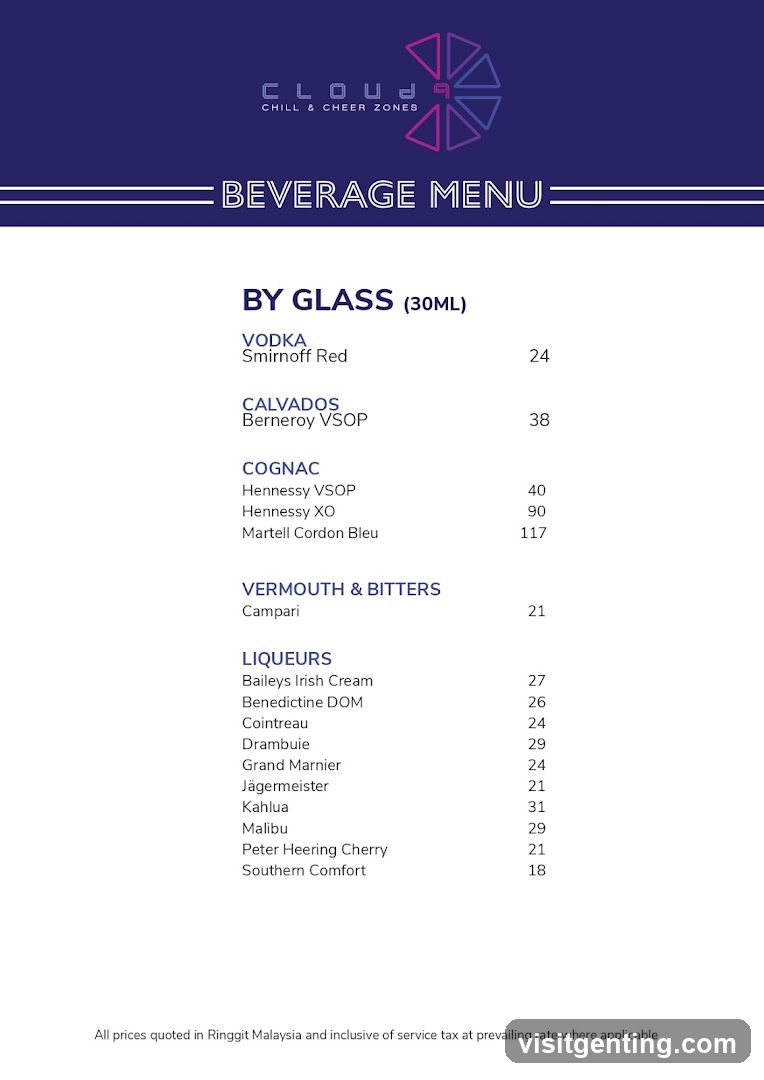 Cloud Chill & Cheer Zones Beverage Menu