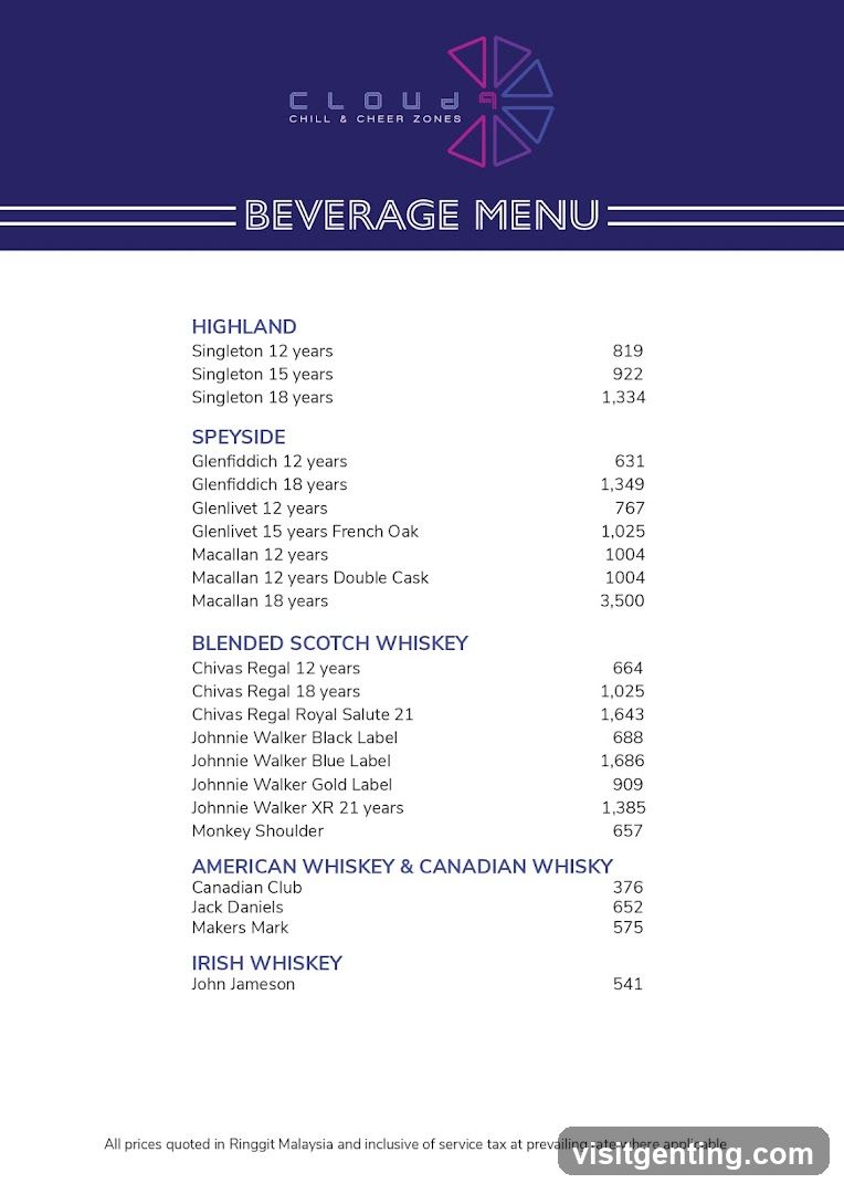 Cloud Chill & Cheer Zones Beverage Menu
