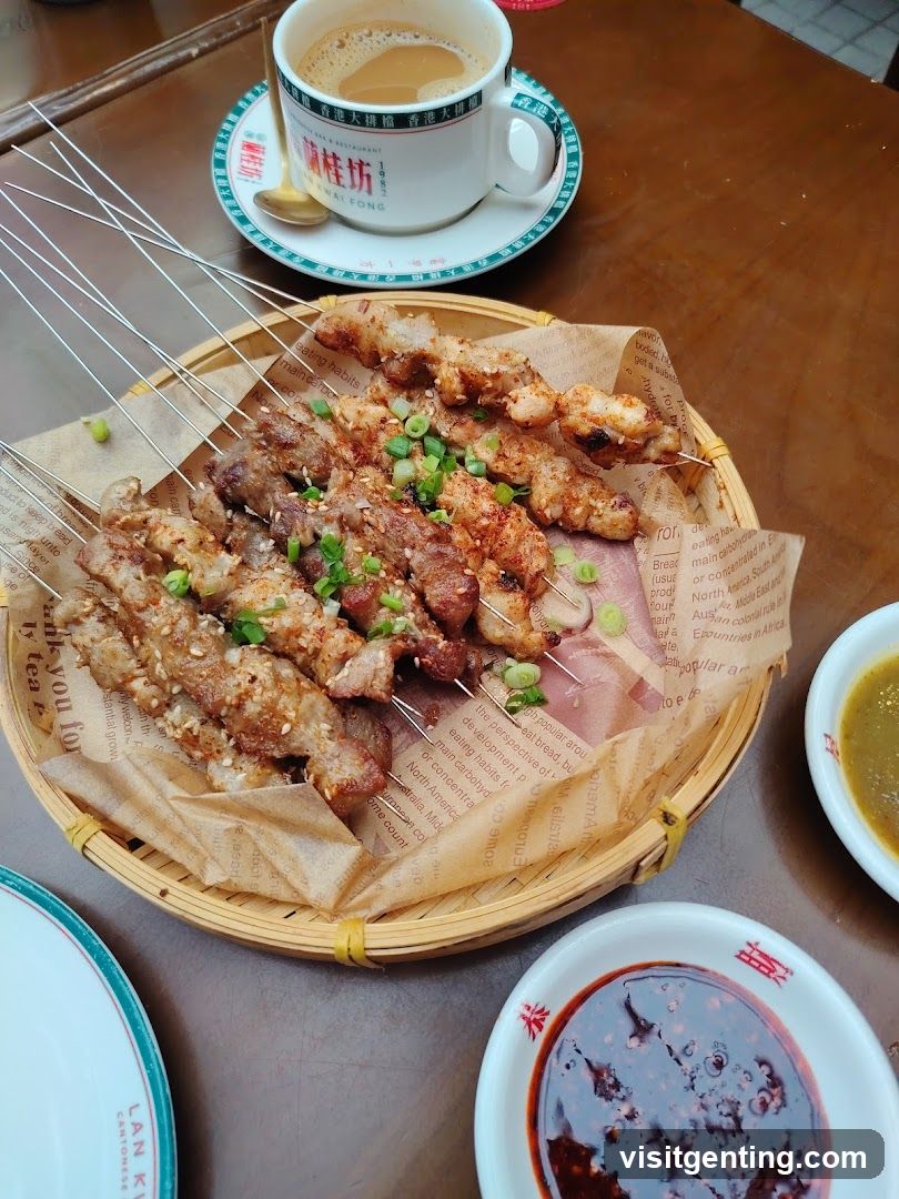 Grilled skewers and beverage at a restaurant