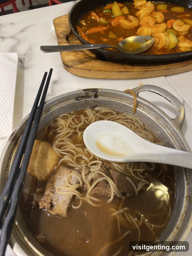 Dining Table with Noodles and Shrimp Dish