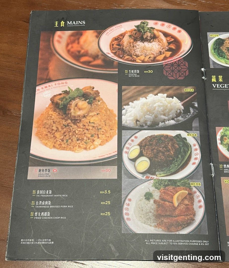 Mains Section of Menu