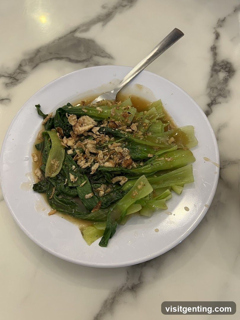 Plate of Stir-Fried Greens with Crispy Garnish