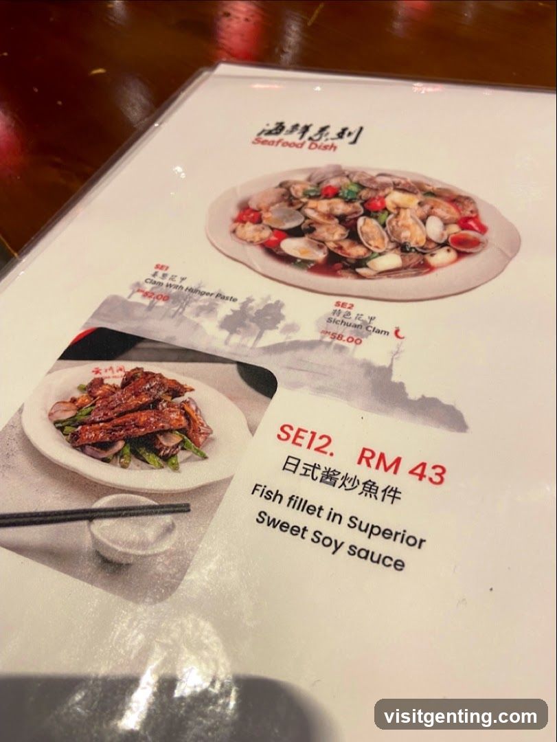 Seafood Dish Section of Menu
