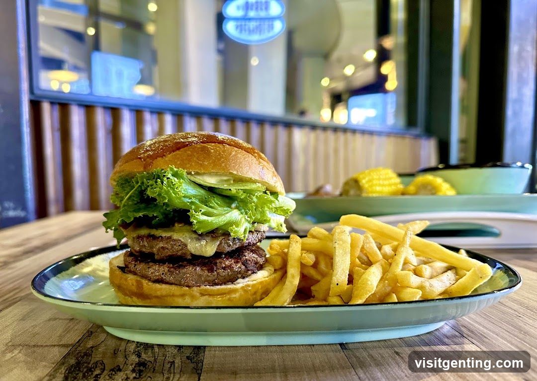 Burger and fries on plate