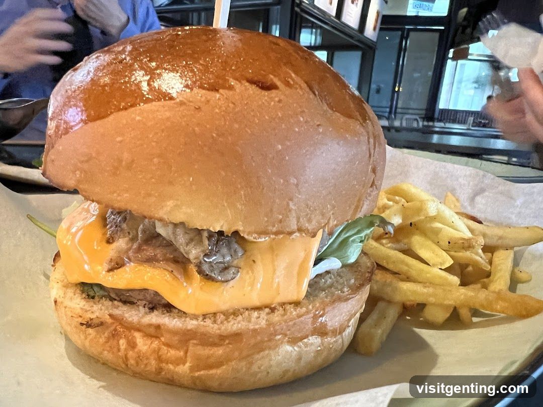 Burger and fries served in restaurant