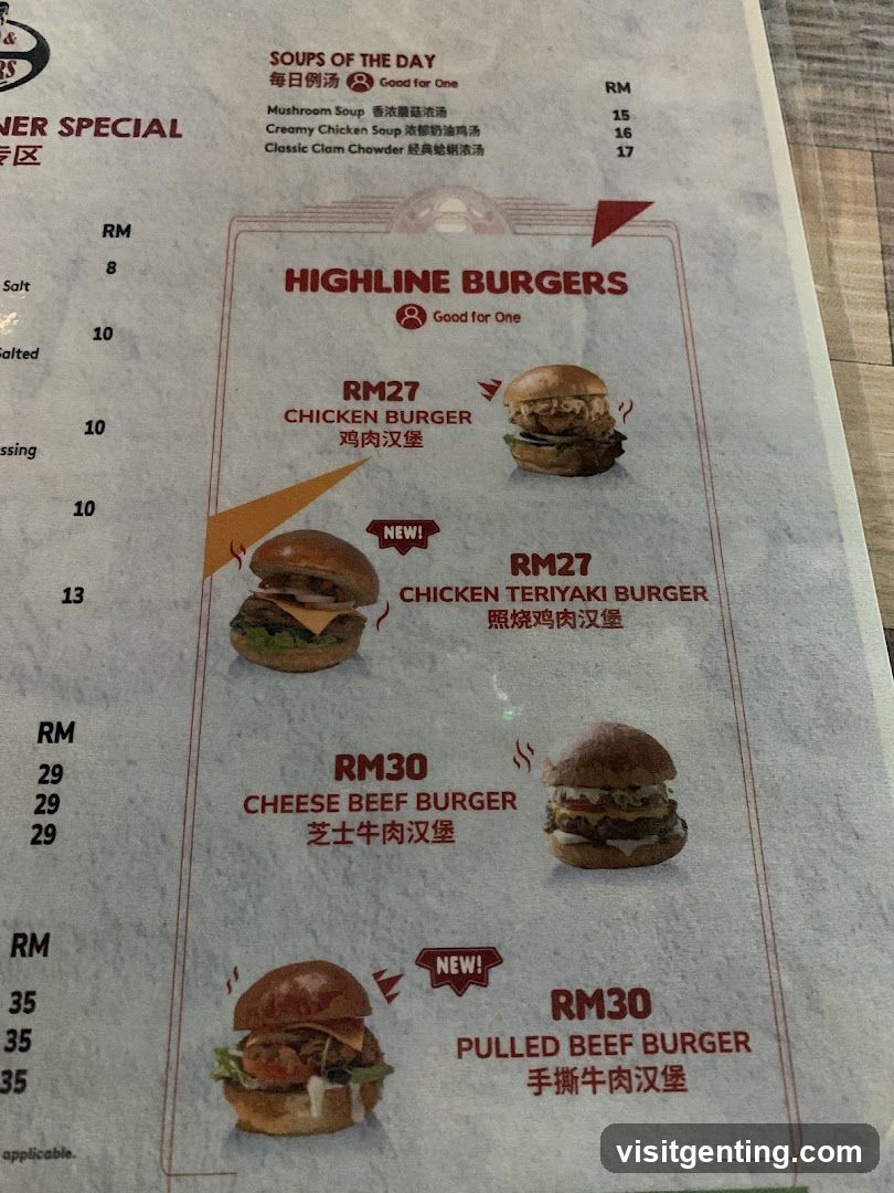 Highline Burgers Menu Section