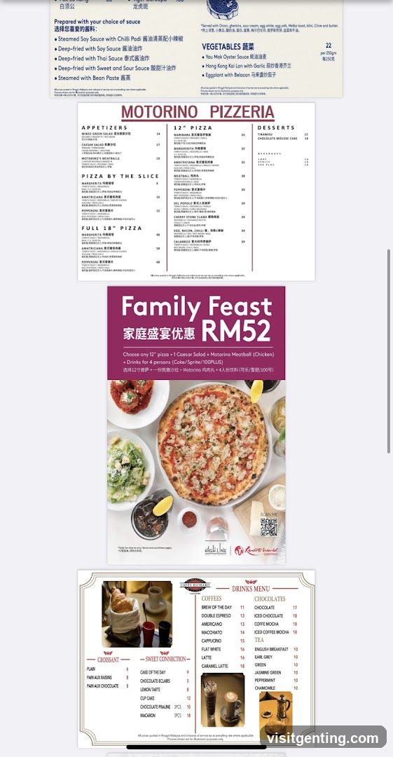 Motorino Pizzeria Menu and Promotional Material