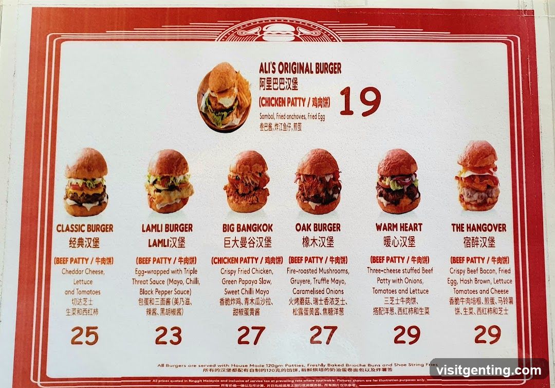 Ali's Original Burger Menu