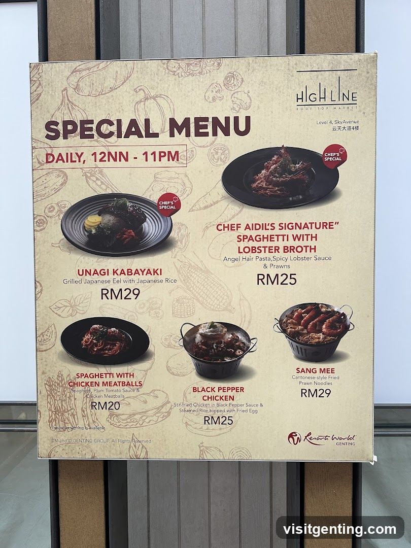 High Line Special Menu