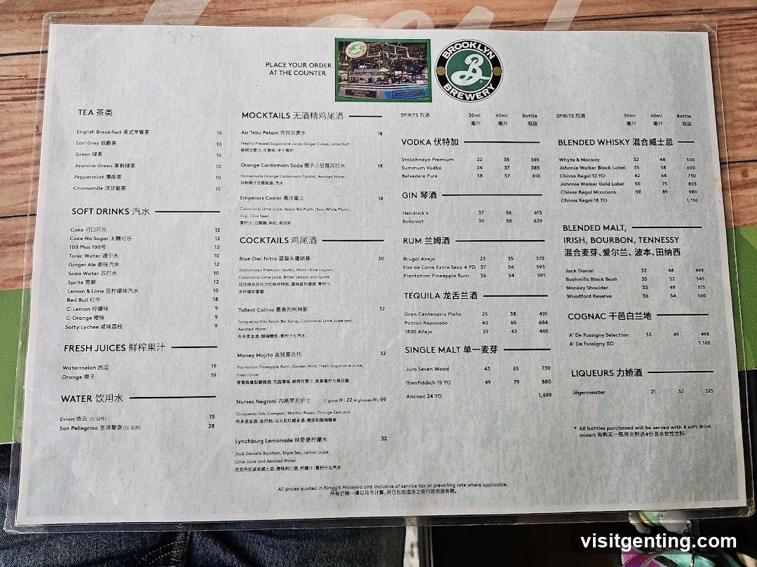 Brooklyn Brewery Menu