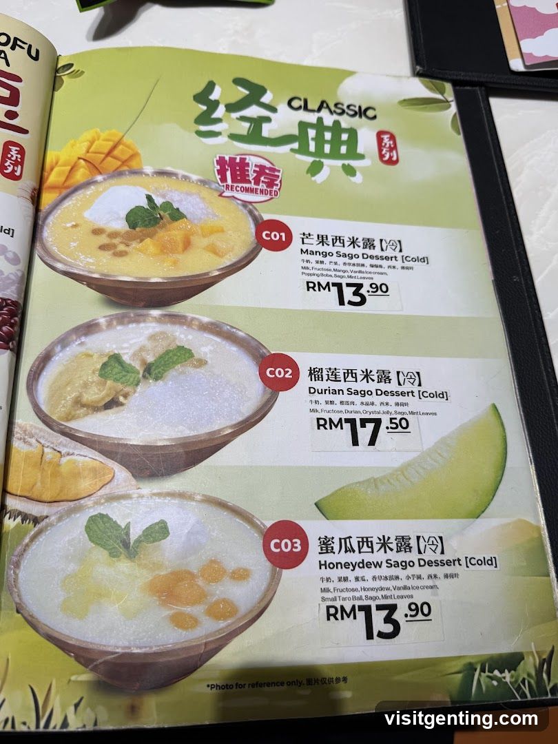 Classic Sago Desserts Menu