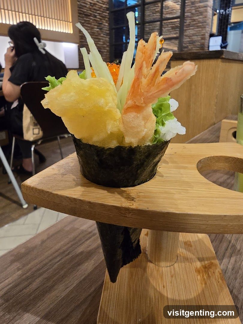 Sushi dish on wooden stand