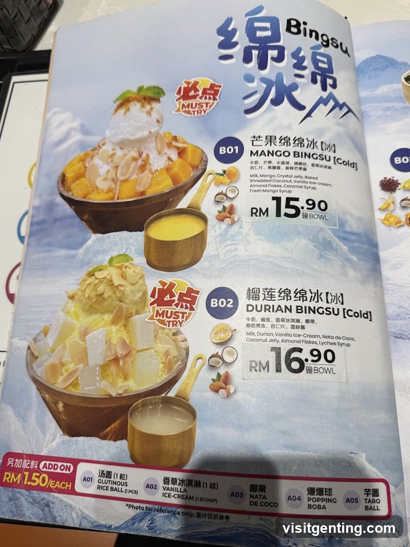 Bingsu Menu