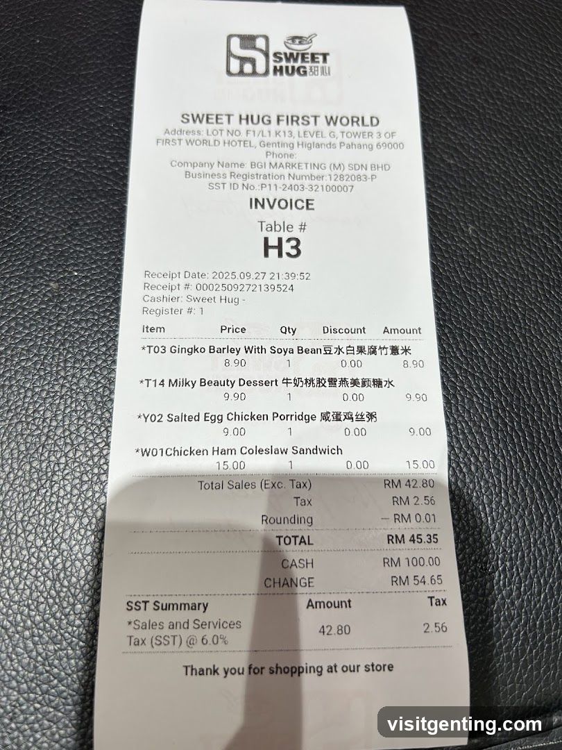Sweet Hug First World Receipt