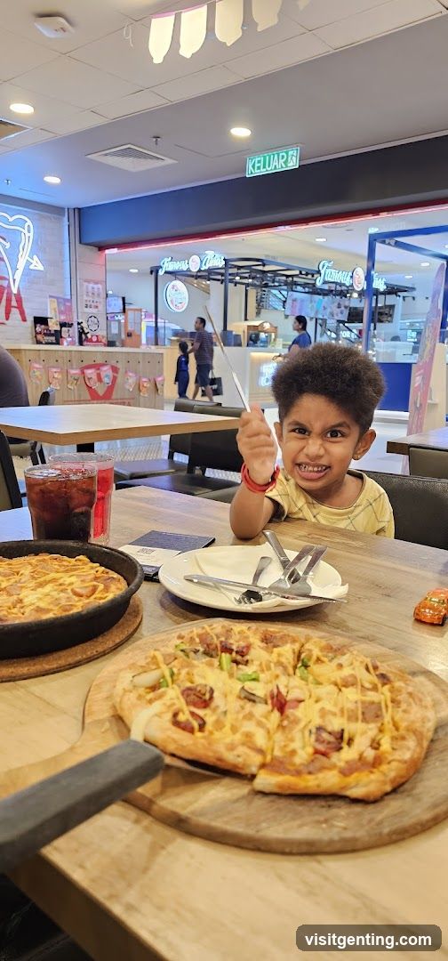 Pizzas and a Child at a Restaurant