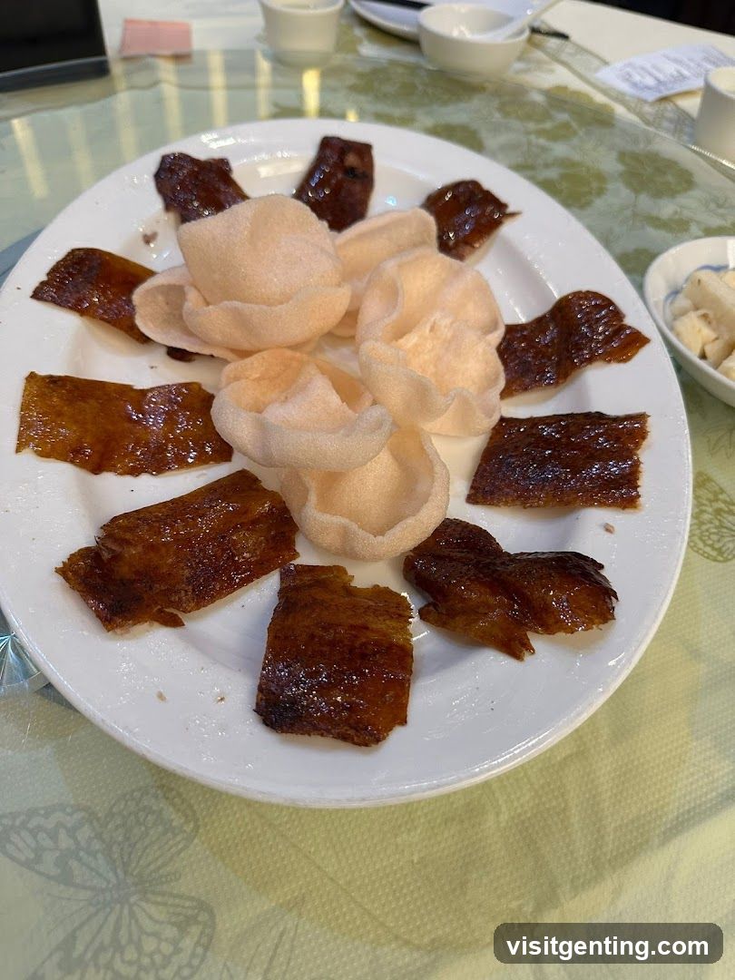 Dish of roasted meat with crispy accompaniments