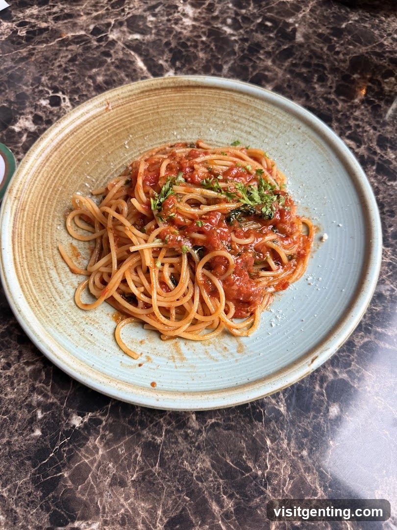 Spaghetti dish on ceramic plate