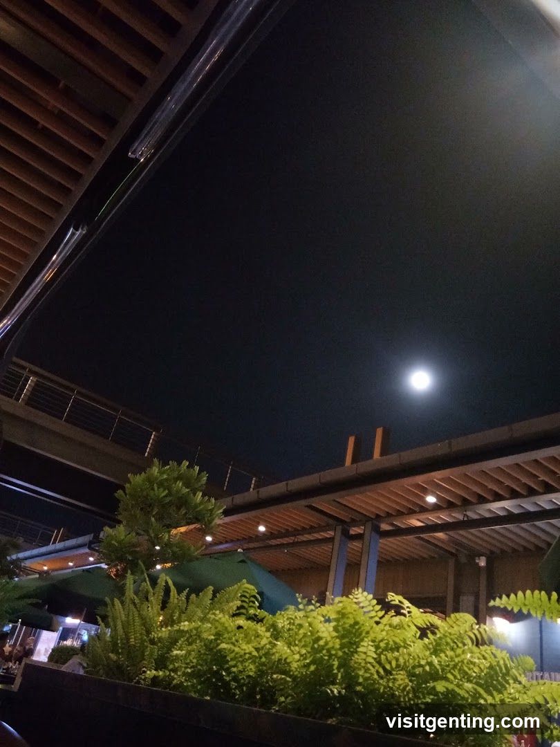 Nighttime outdoor seating area