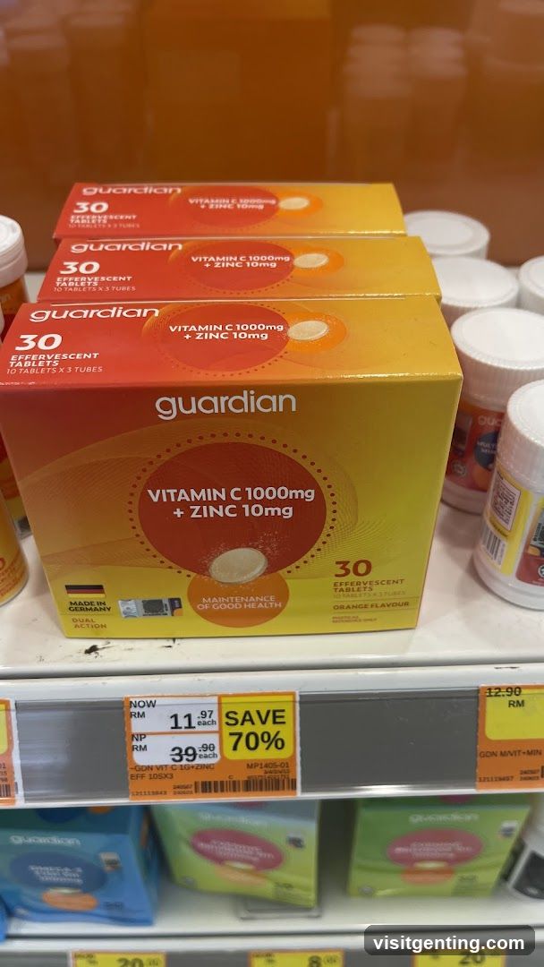 Guardian Vitamin C and Zinc Tablets on Shelf