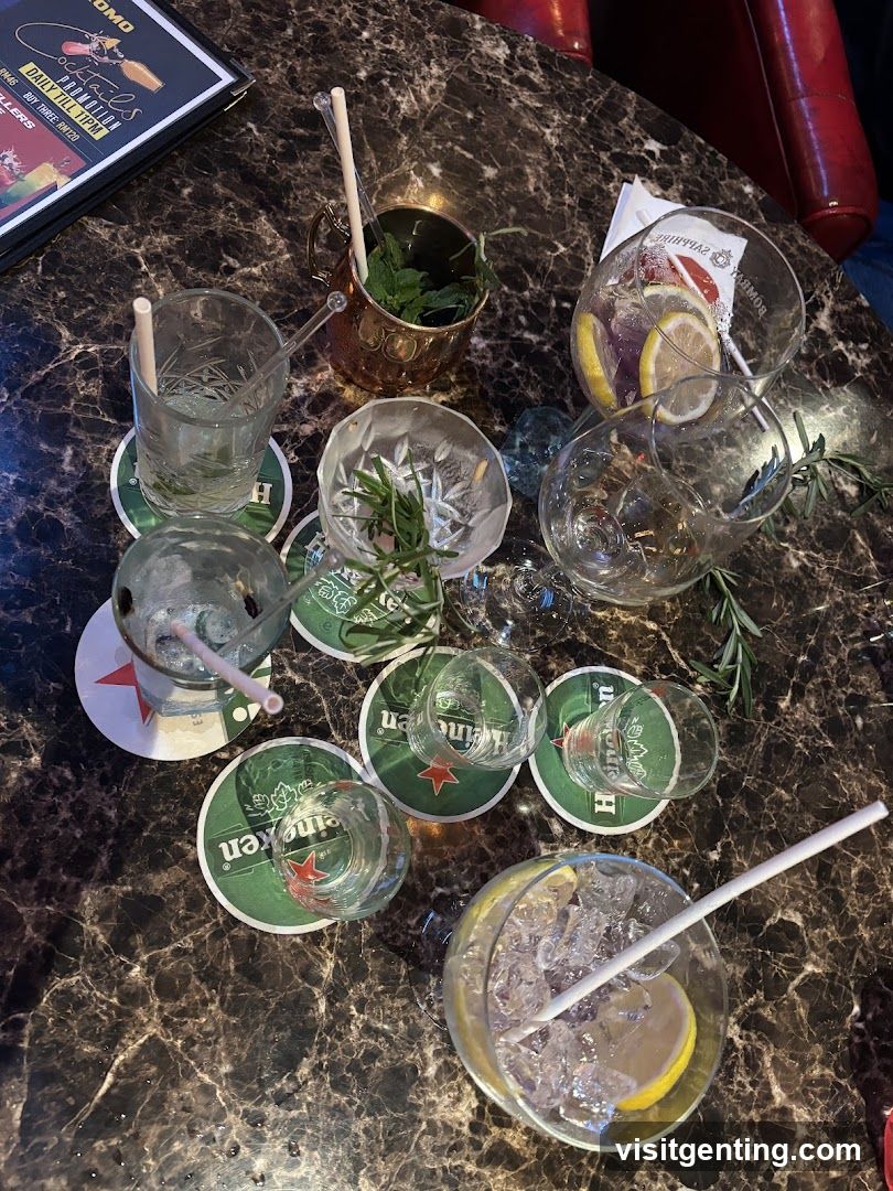 Bar Table with Drinks and Coasters