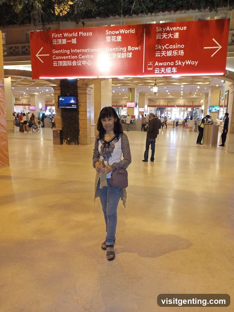 Interior of a large building with directional signage