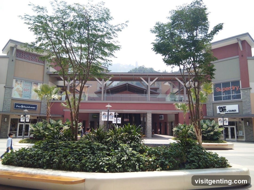 Outdoor shopping mall facade with retail storefronts