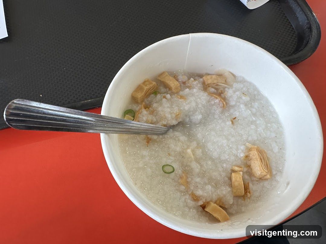 Bowl of congee with tofu and green onions