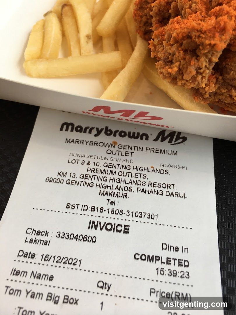 Marrybrown Meal Receipt and Food