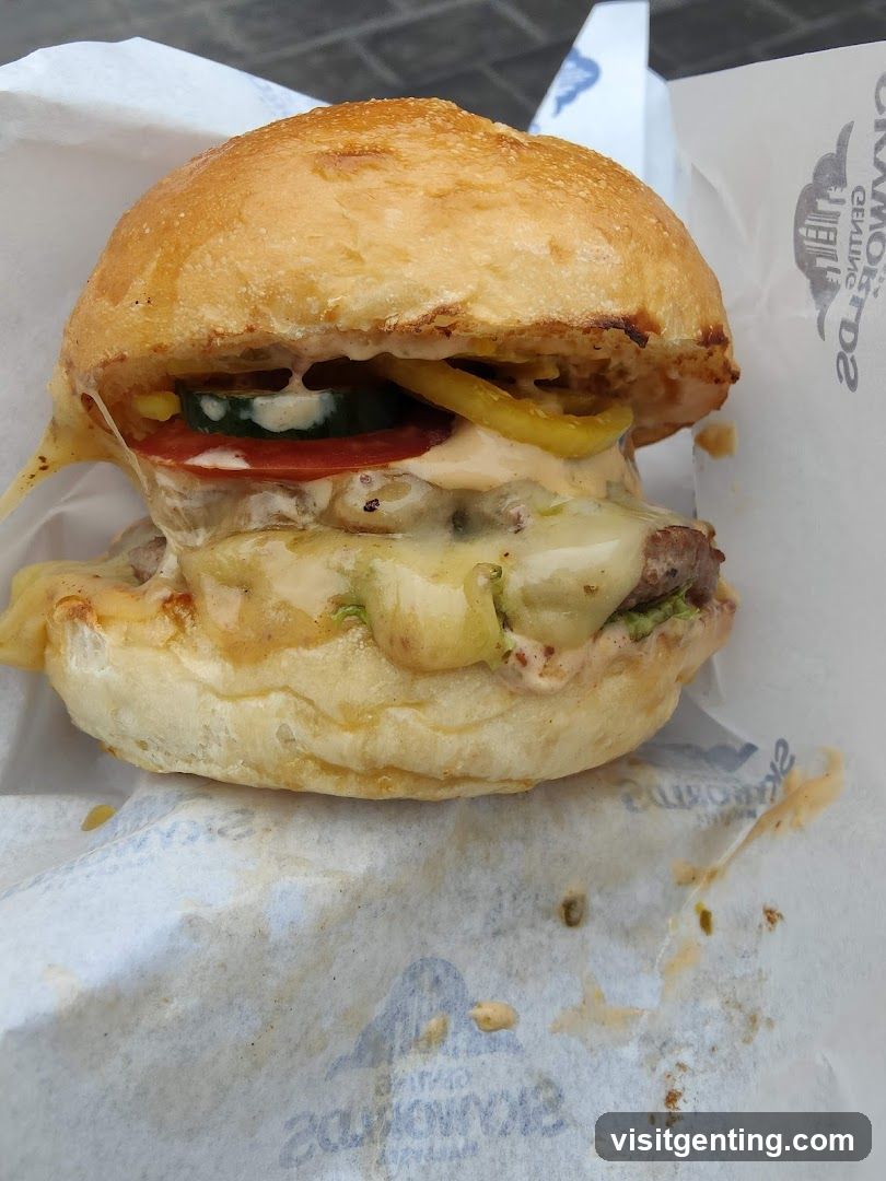 Burger on paper wrapper