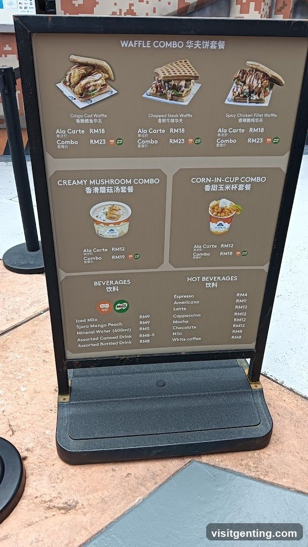 Waffle Combo and Other Food & Beverage Menu
