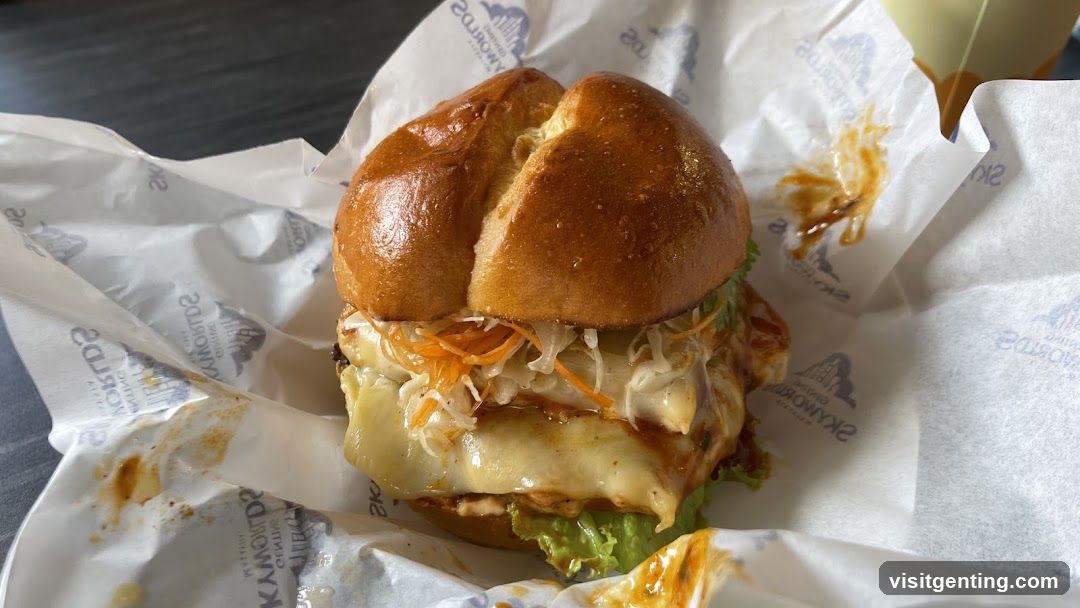 Burger on branded paper