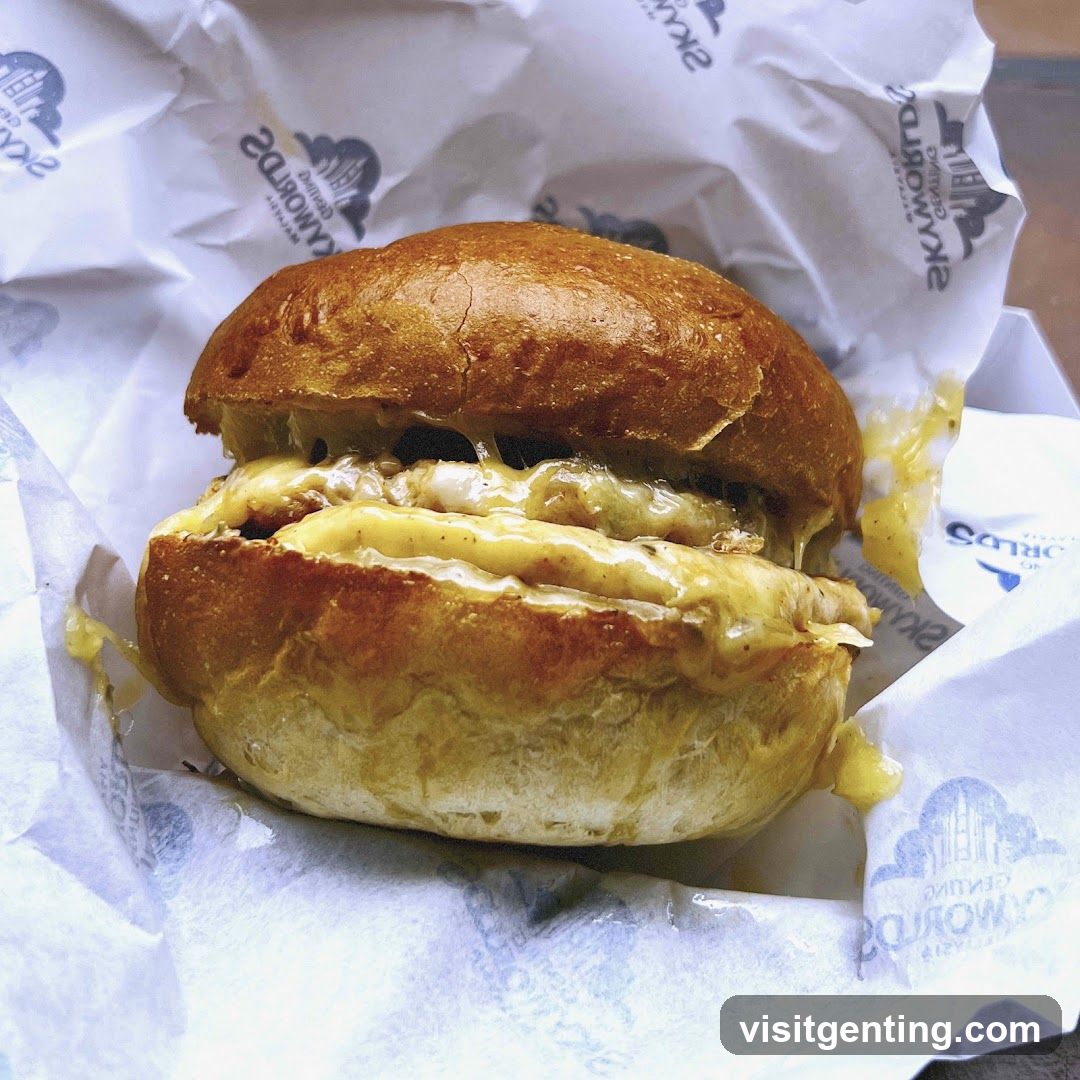 Burger on branded paper