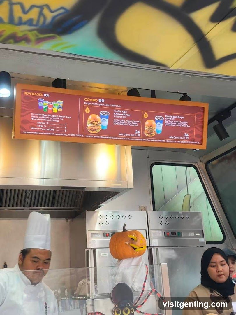 Food truck interior with chef and customer