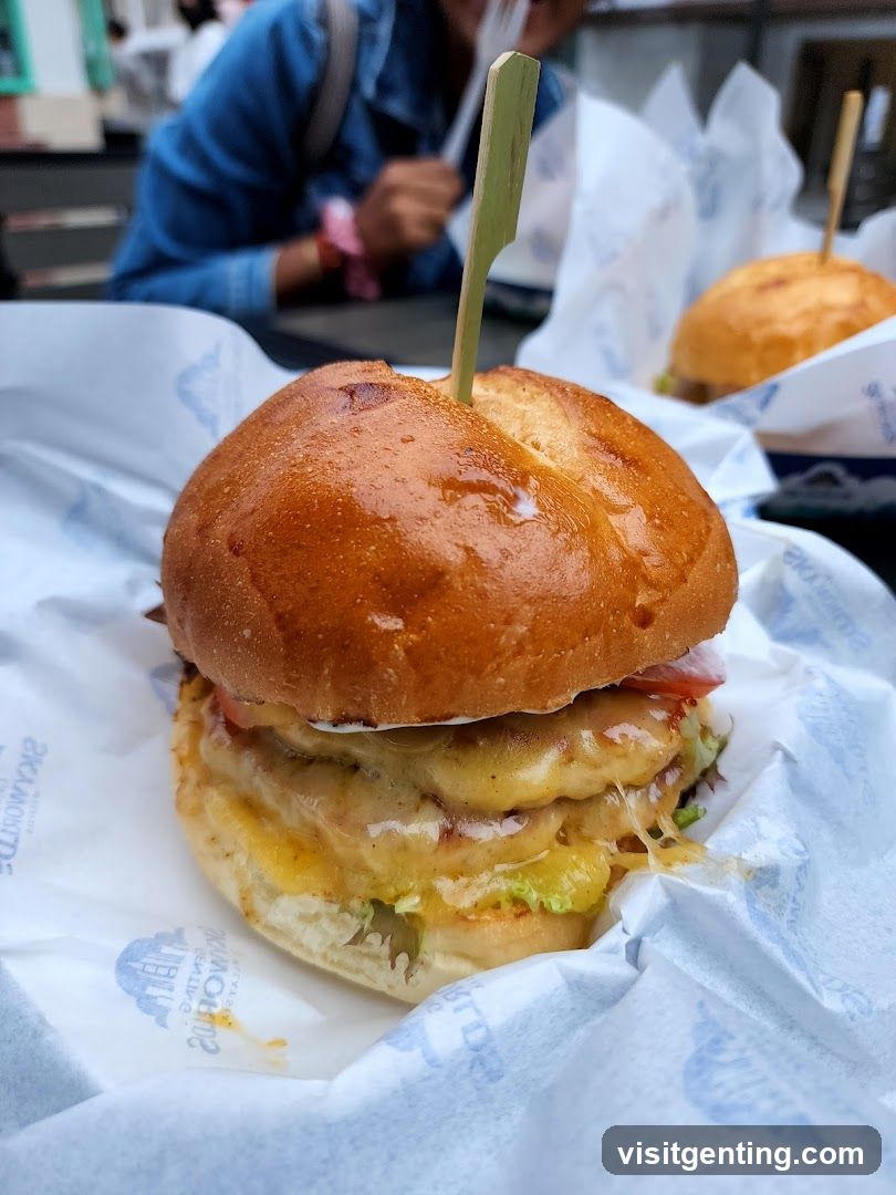 Burger at outdoor seating