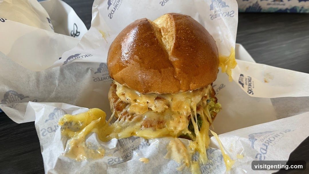 Burger on branded paper