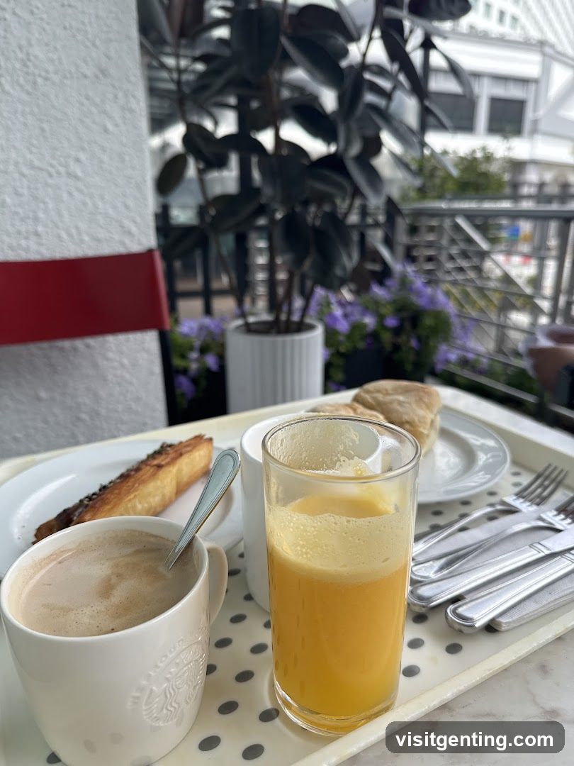 Breakfast tray on balcony