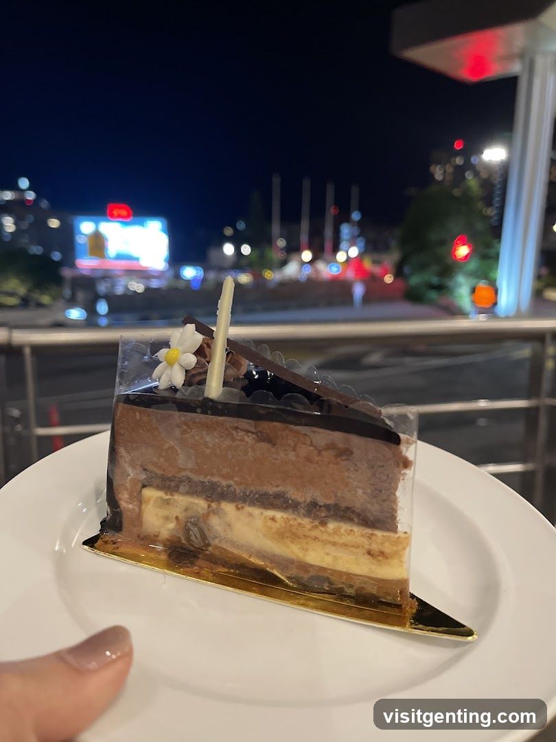 Nighttime dessert with city view