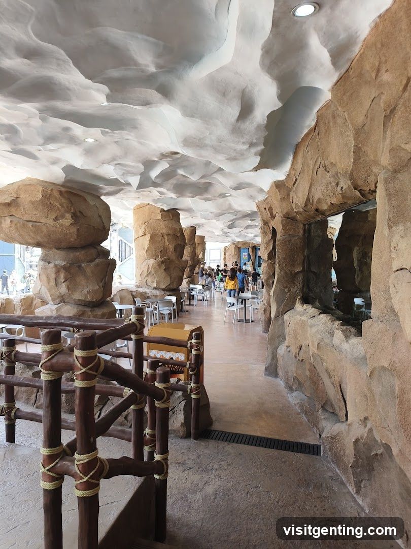 Indoor dining area with rock-themed decor