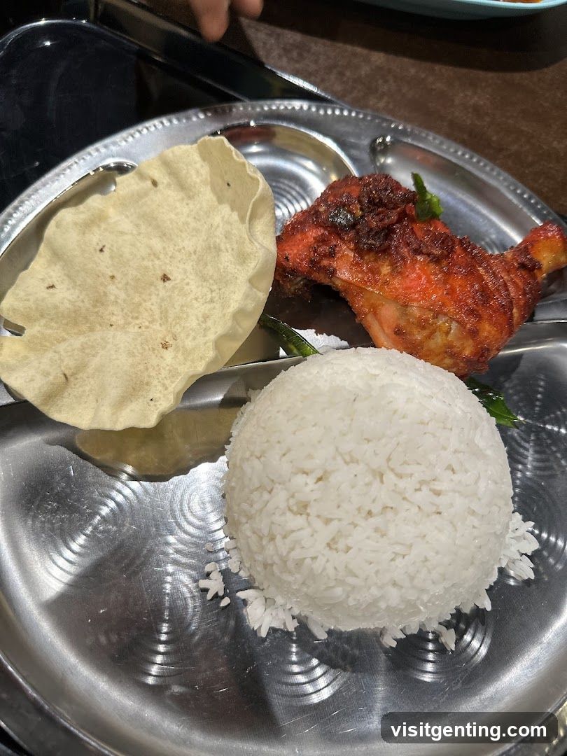 Food served on metal plate