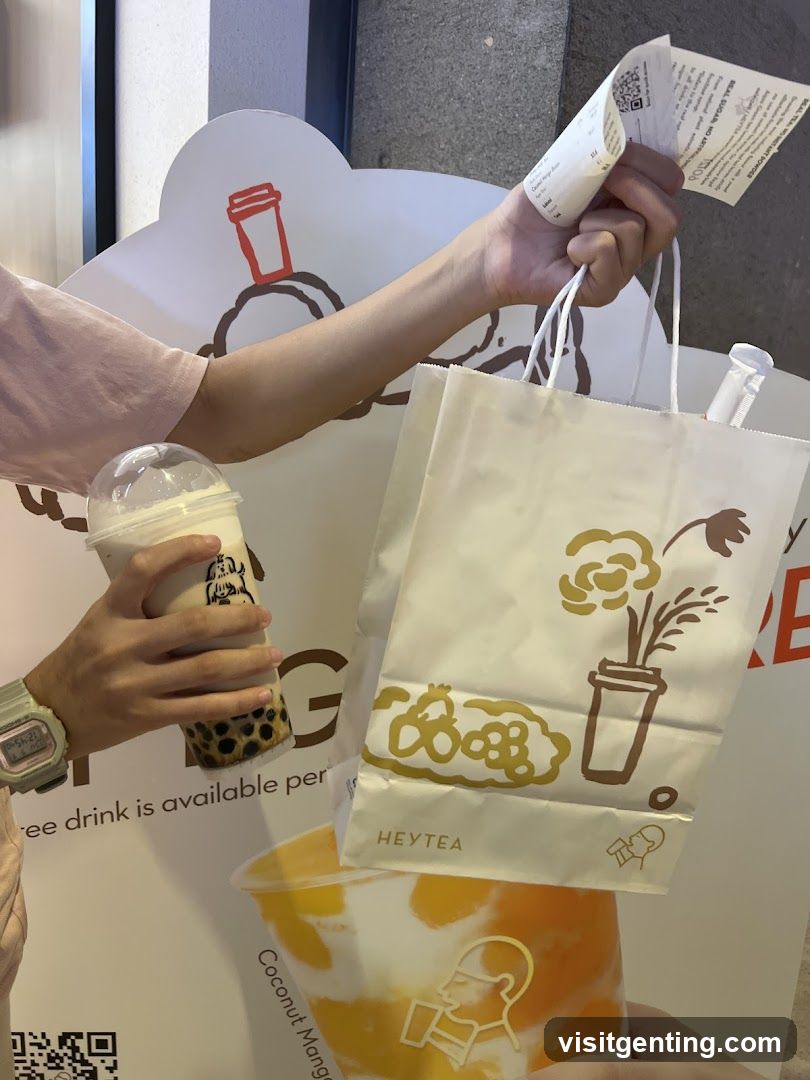HeyTea Customer Holding Drink and Bag
