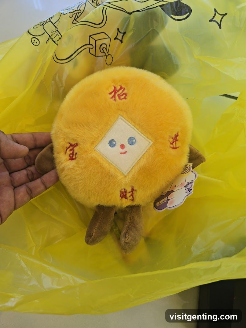 Yellow plush toy in plastic bag