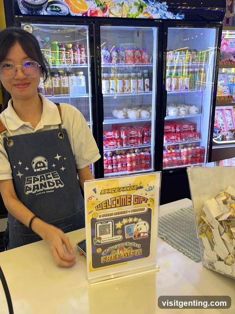 Space Panda Staff Member at Counter
